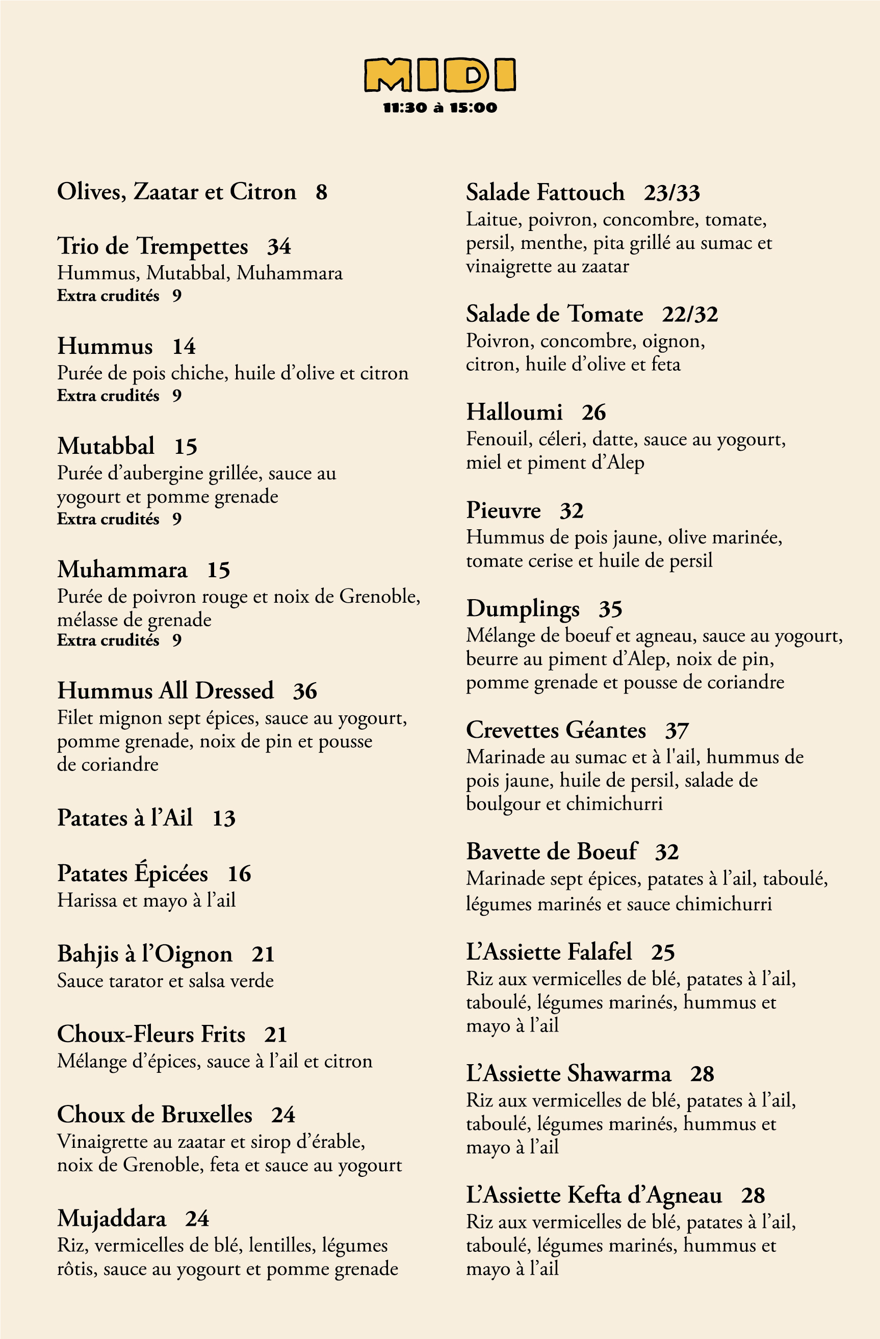 Lunch menu