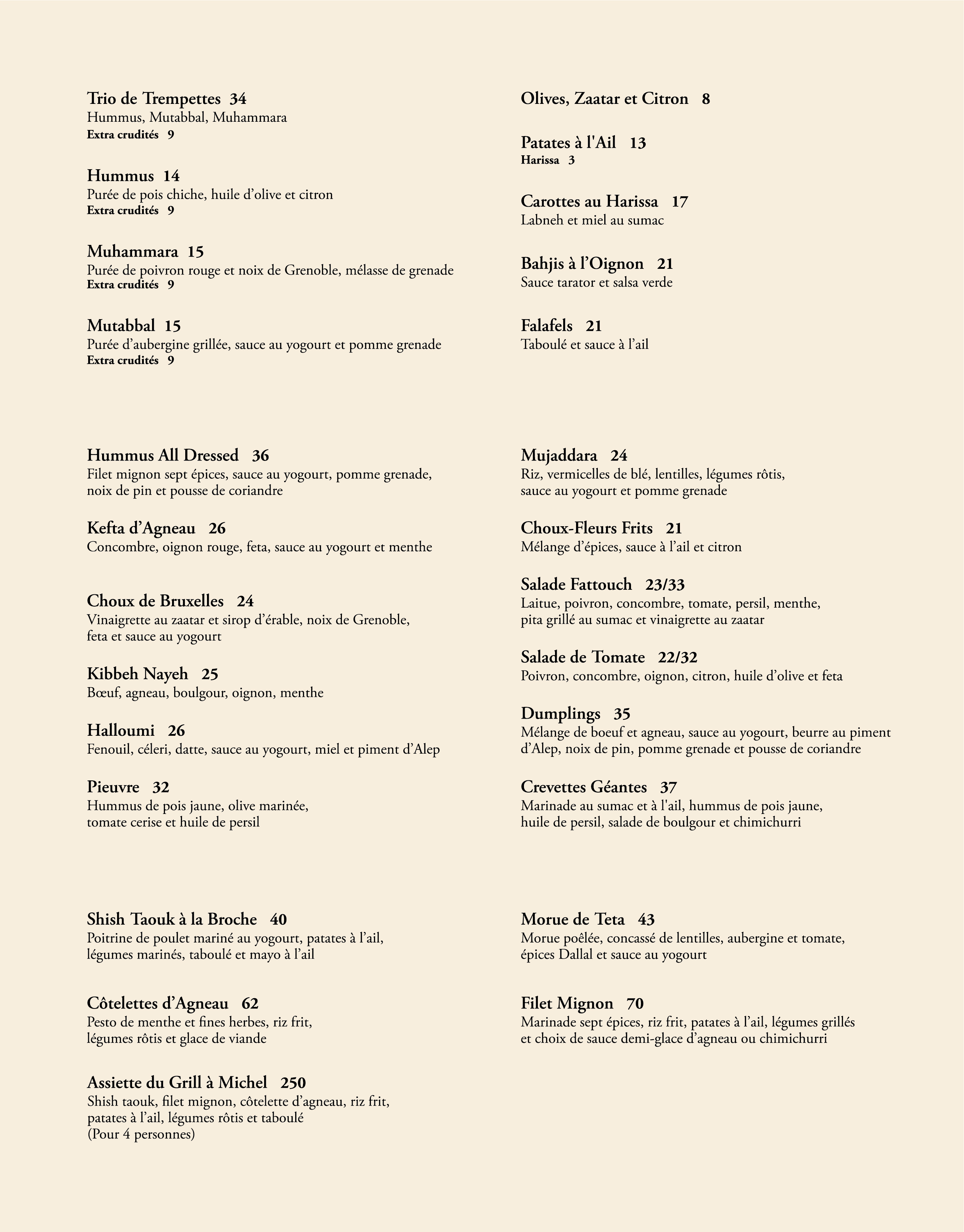 Food menu