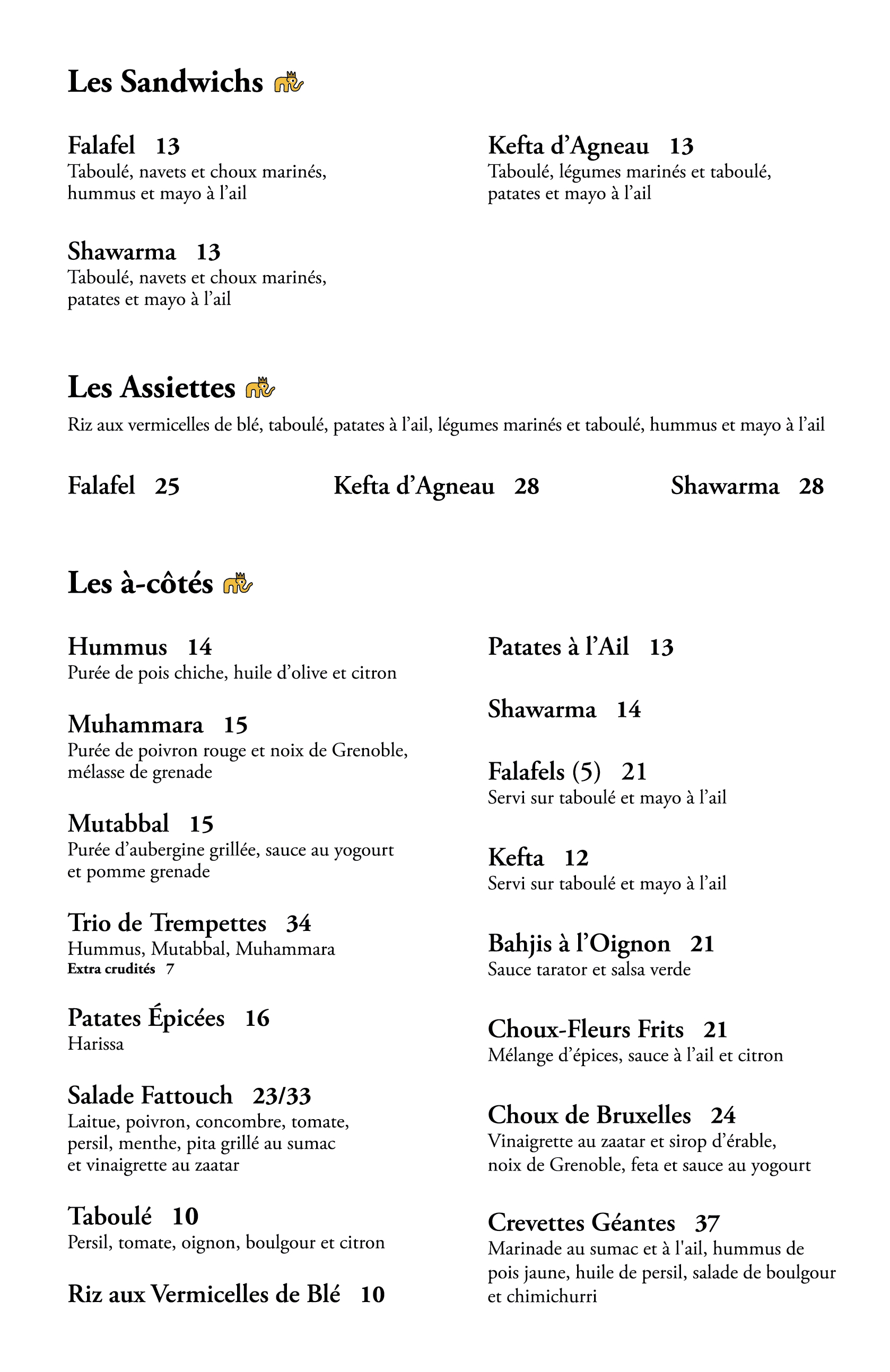 Menu takeout